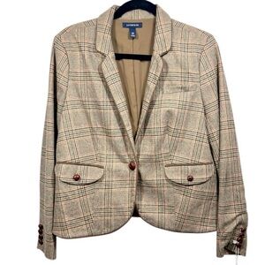NWOT Land’s‎ End Women's Plaid Single Button Wool Blend Blazer Size 16P Career